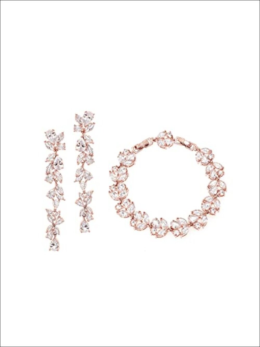 Gold Plated Cubic Zirconia Teardrop Dangle Earrings and Tennis Bracelet Jewelry